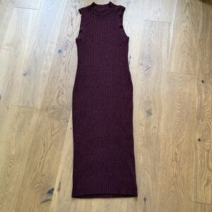 House of Harlow 1960 Sleeveless Ribbed Knit Midi Dress Maroon Size Large